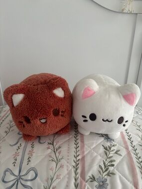 Plush Cat Stuffed Animal - White and Brown Cute Kitty Duo